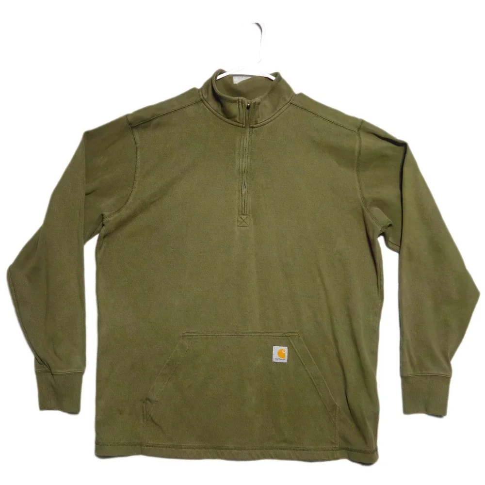 Carhartt 104428 G72 Quarter Zip Pullover Mens XL Olive Green Relaxed Fit Waffle